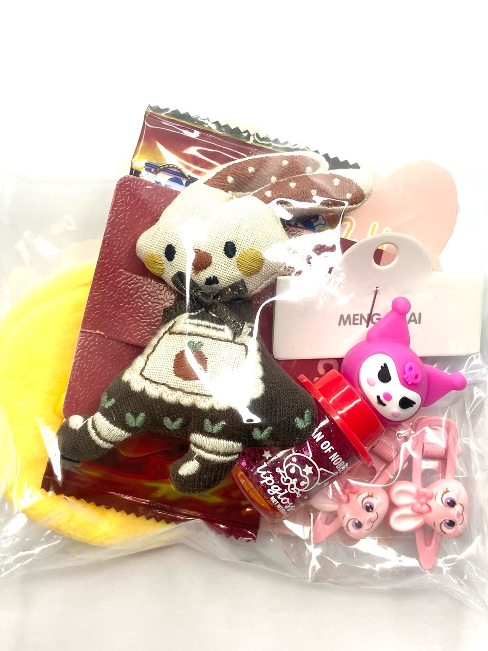 Pink Bunny Hair Clips & Plush Toy Set